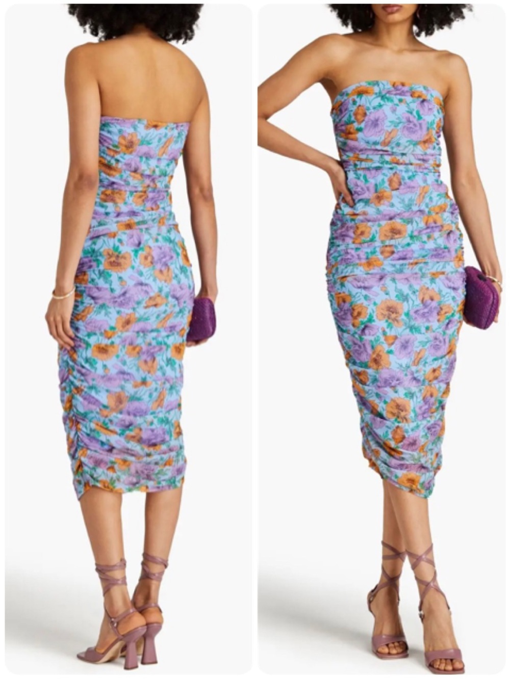 Veronica Beard Quiana Strapless Floral Mesh Bodycon Midi Dress Ruched Sz 4 [TE]